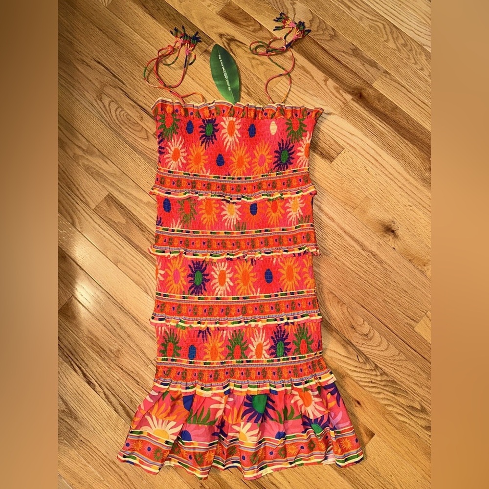 Farmrio Smocked Summer Coral Mini Dress  Never Worn New Without Tags - Picture 4 of 6